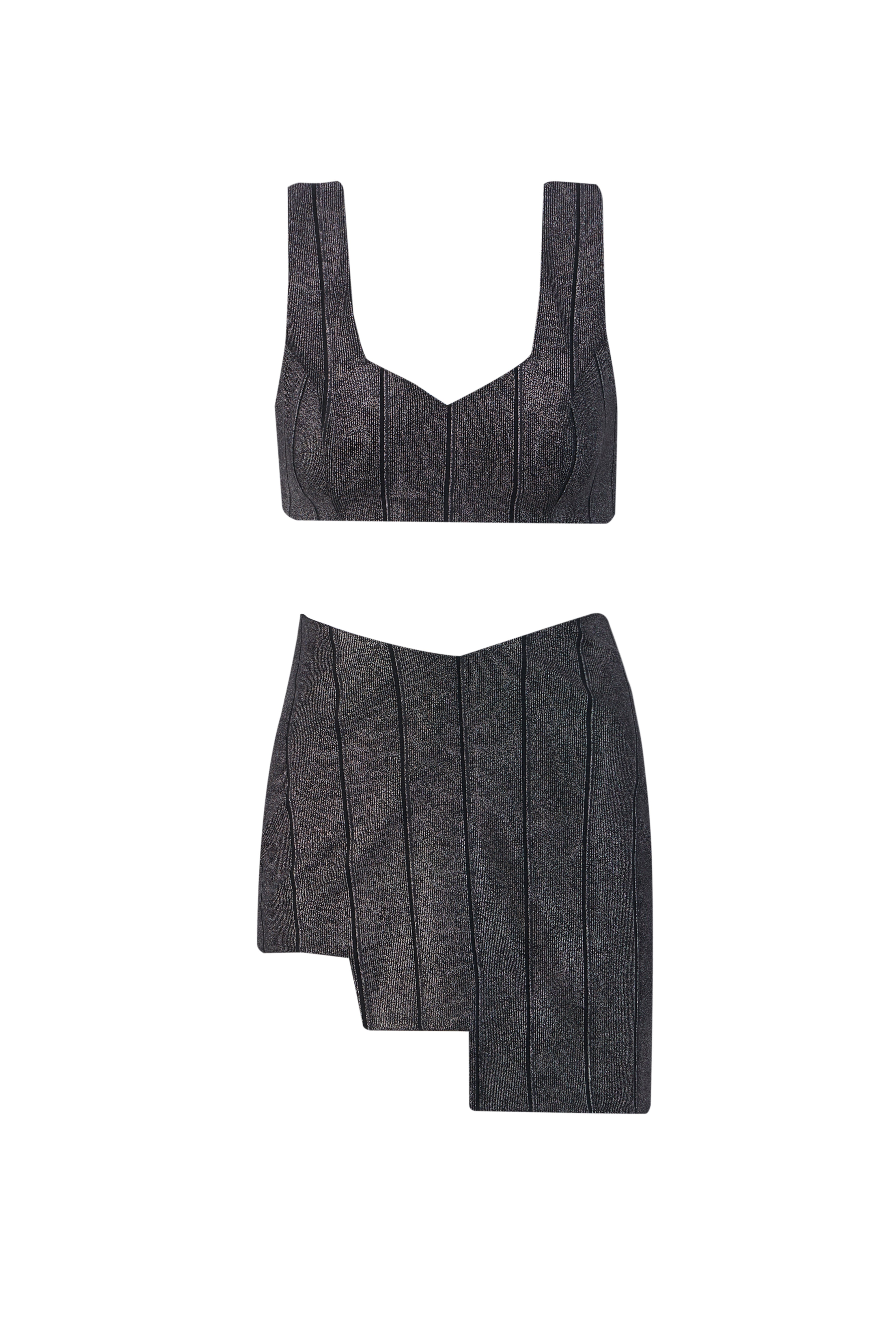 Ascend Luxe Bandage Mini Tiered Skirt and Bandage Crop Top Set