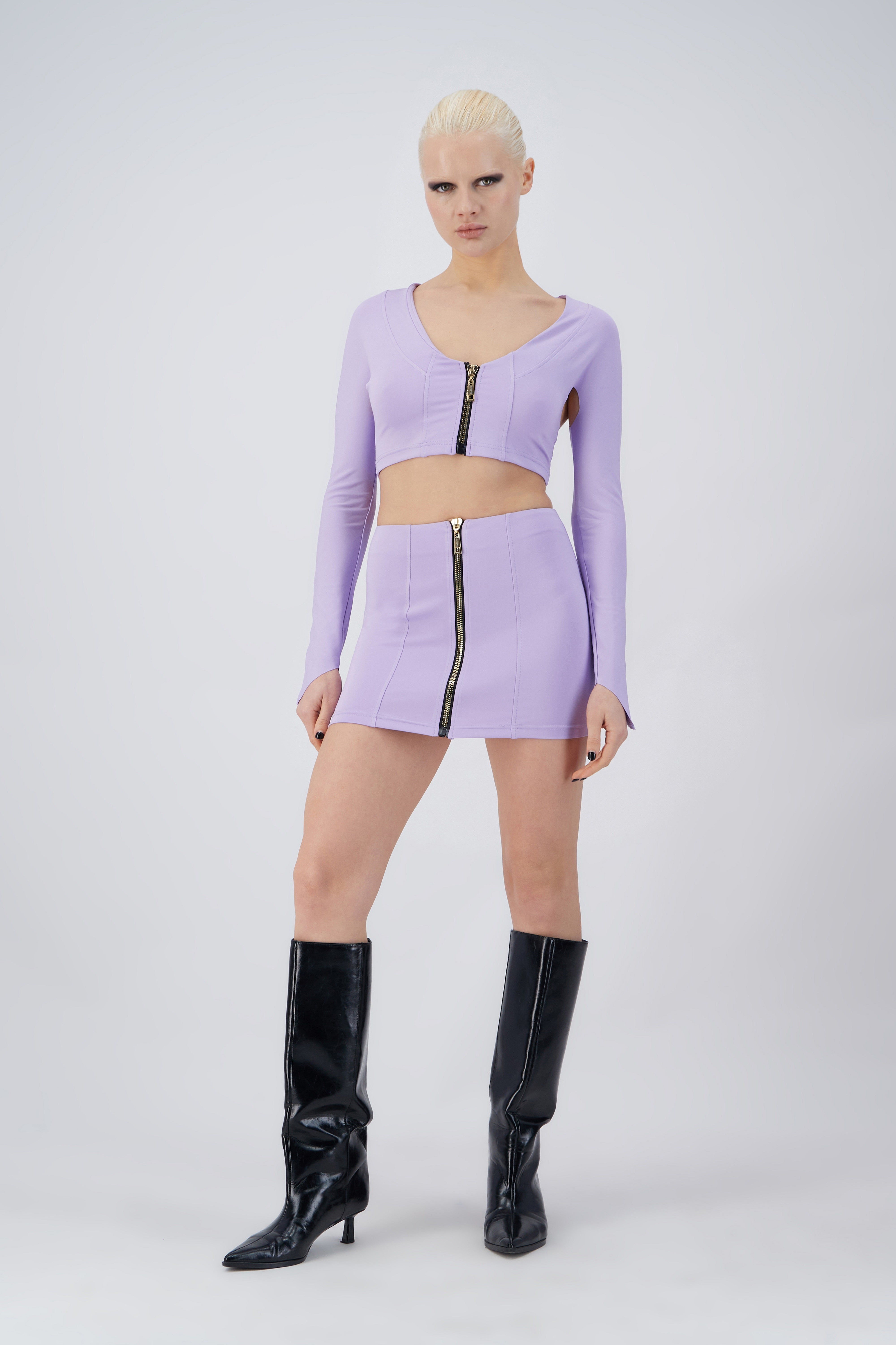 Motion Of Allure Lilac Mini Skirt With Zipper Detail