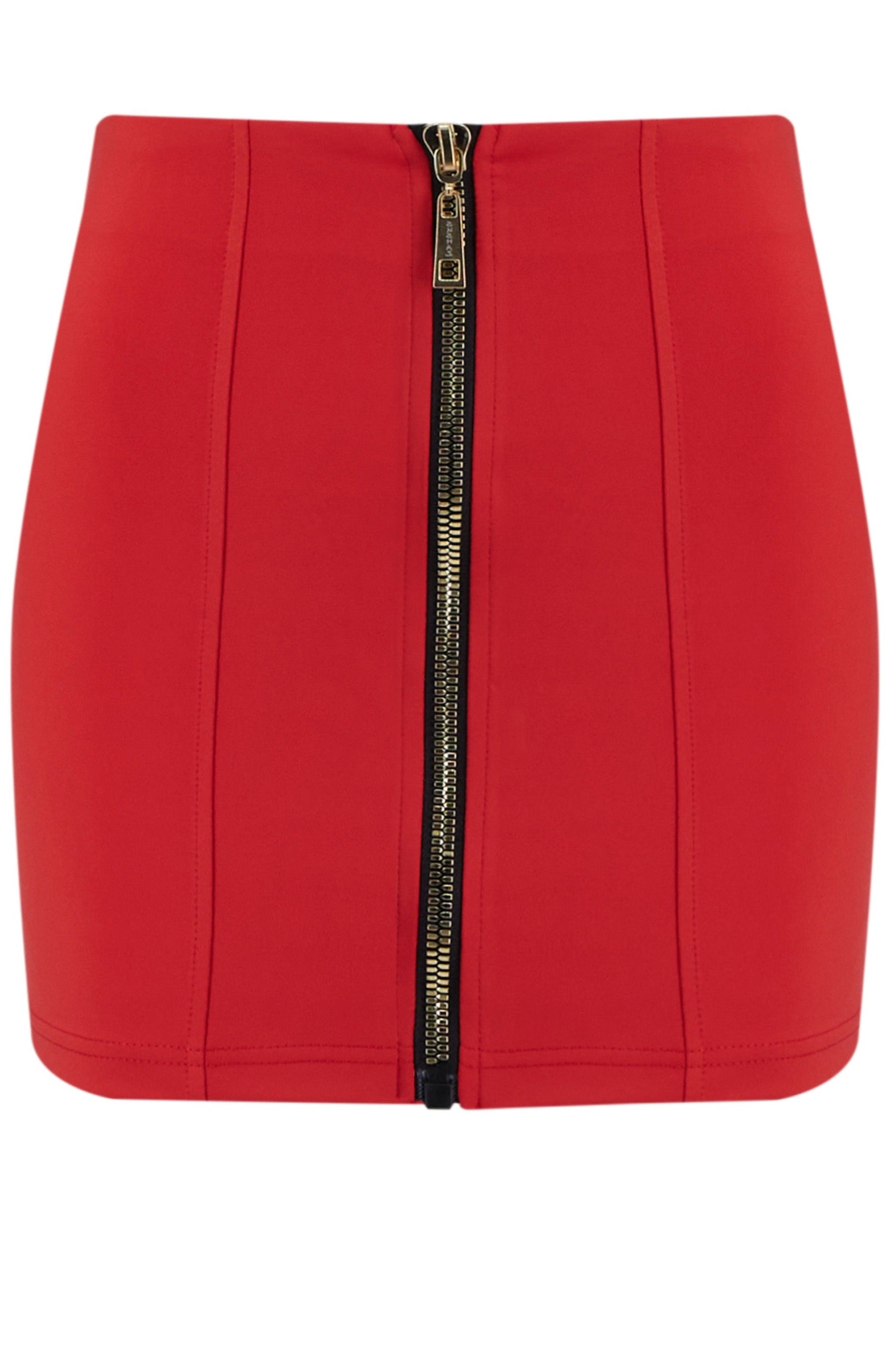 Motion Of Allure Red Mini Skirt With Zipper Detail