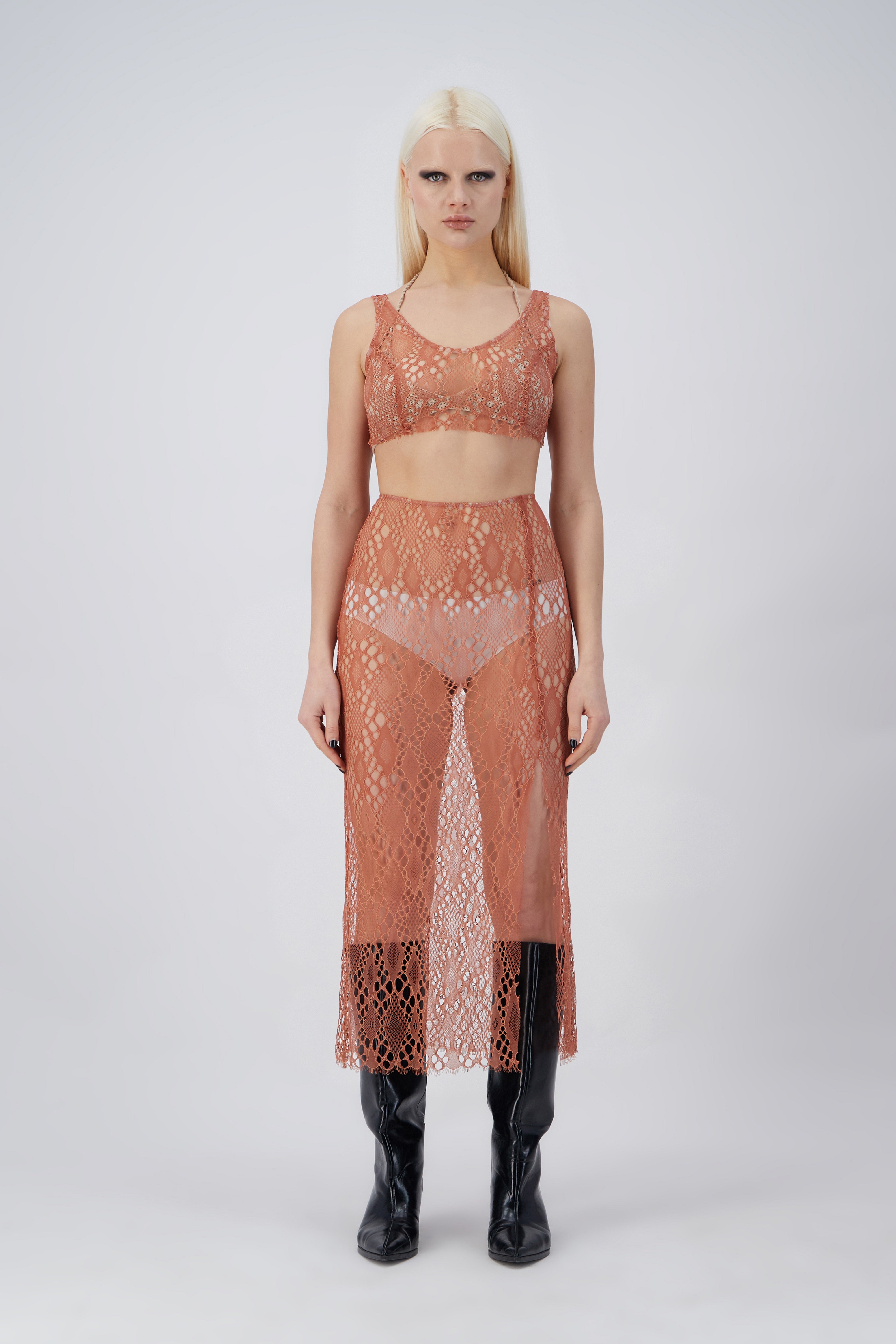 Kiss of Sand Orange Fitted Waist Long Lace Skirt & Beachwear