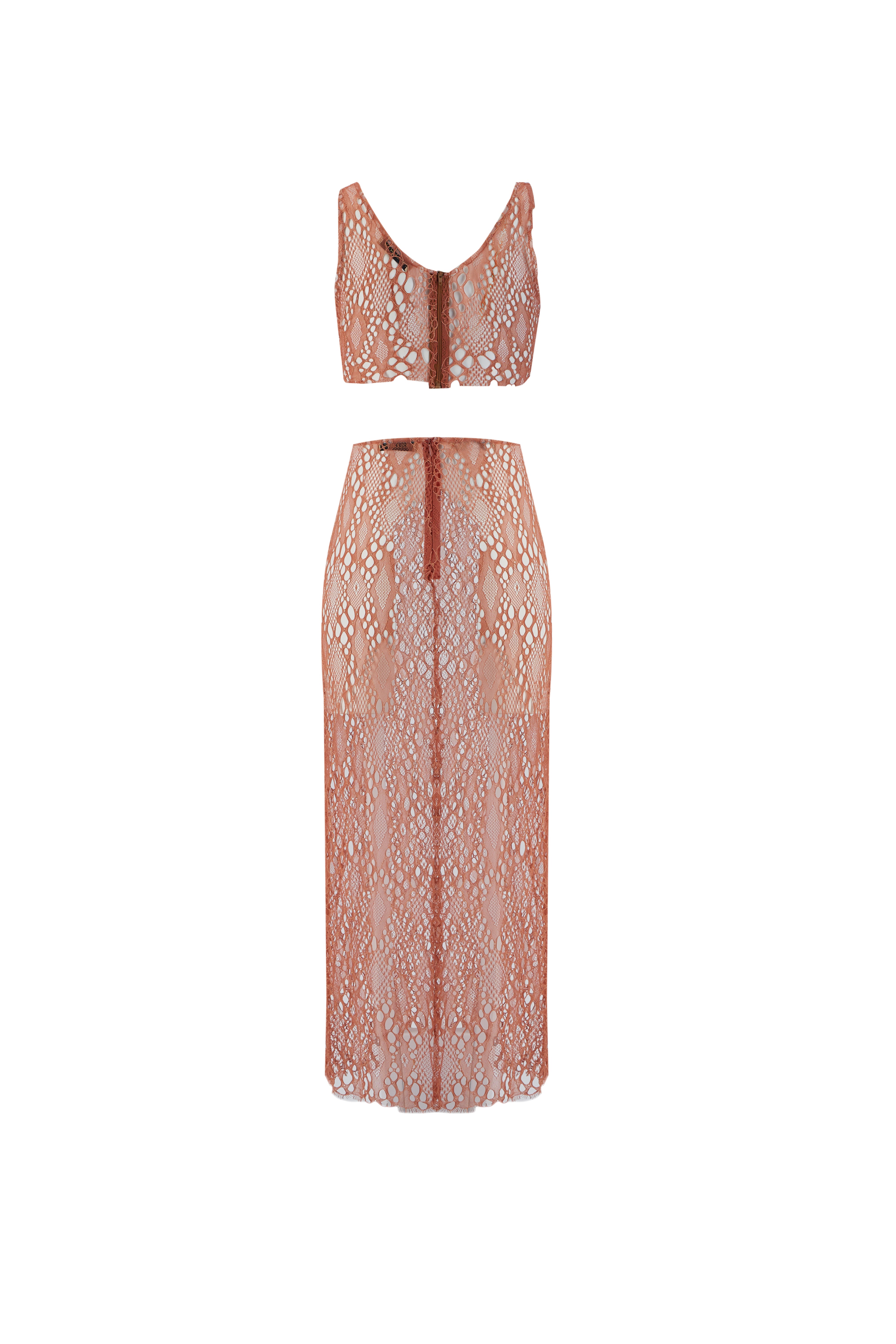Kiss of Sand Orange Fitted Waist Long Lace Skirt & Beachwear