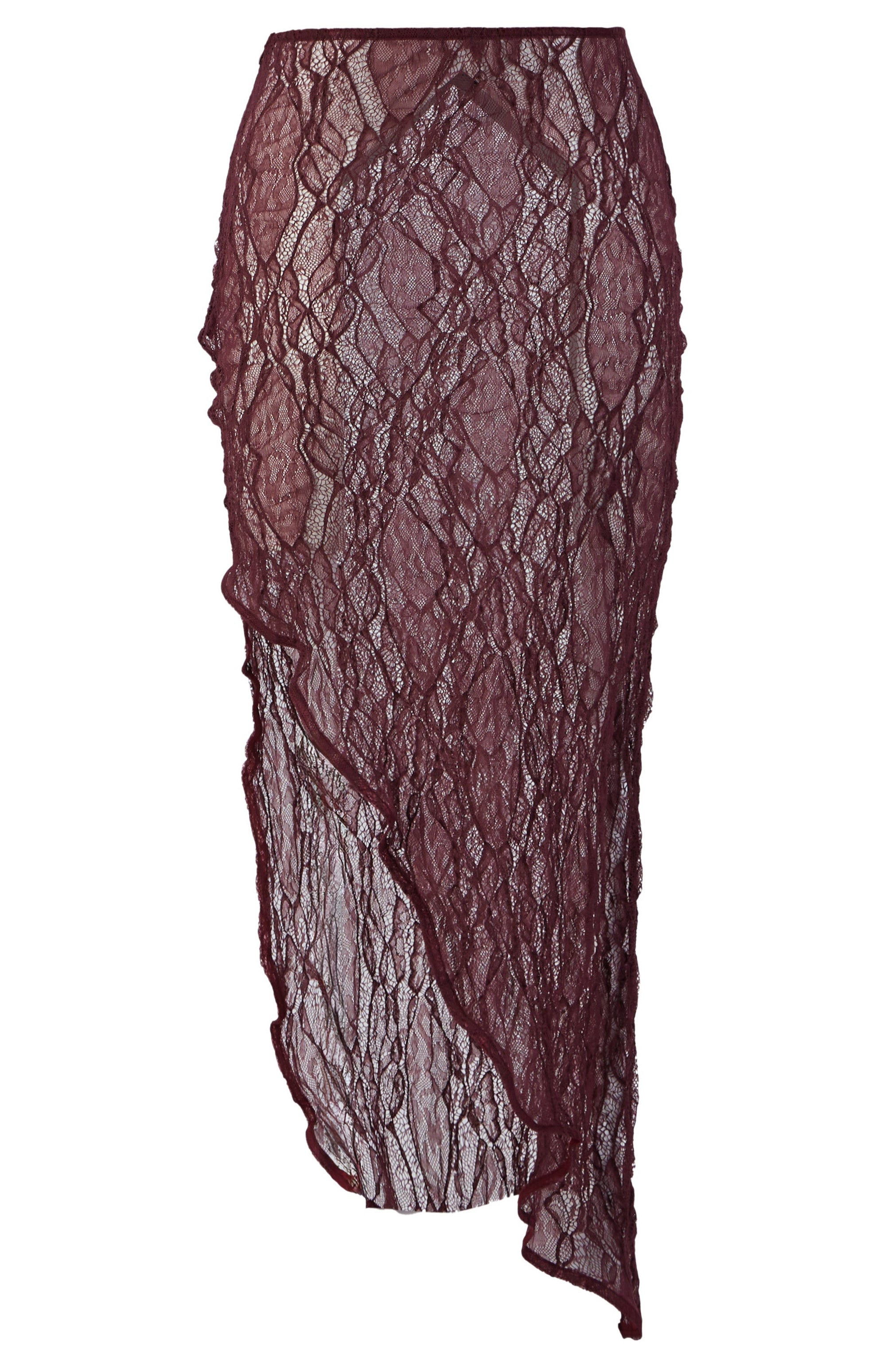 Feeling Clouds Burgundy High-Waisted Long Transparent Skirt & Beachwear