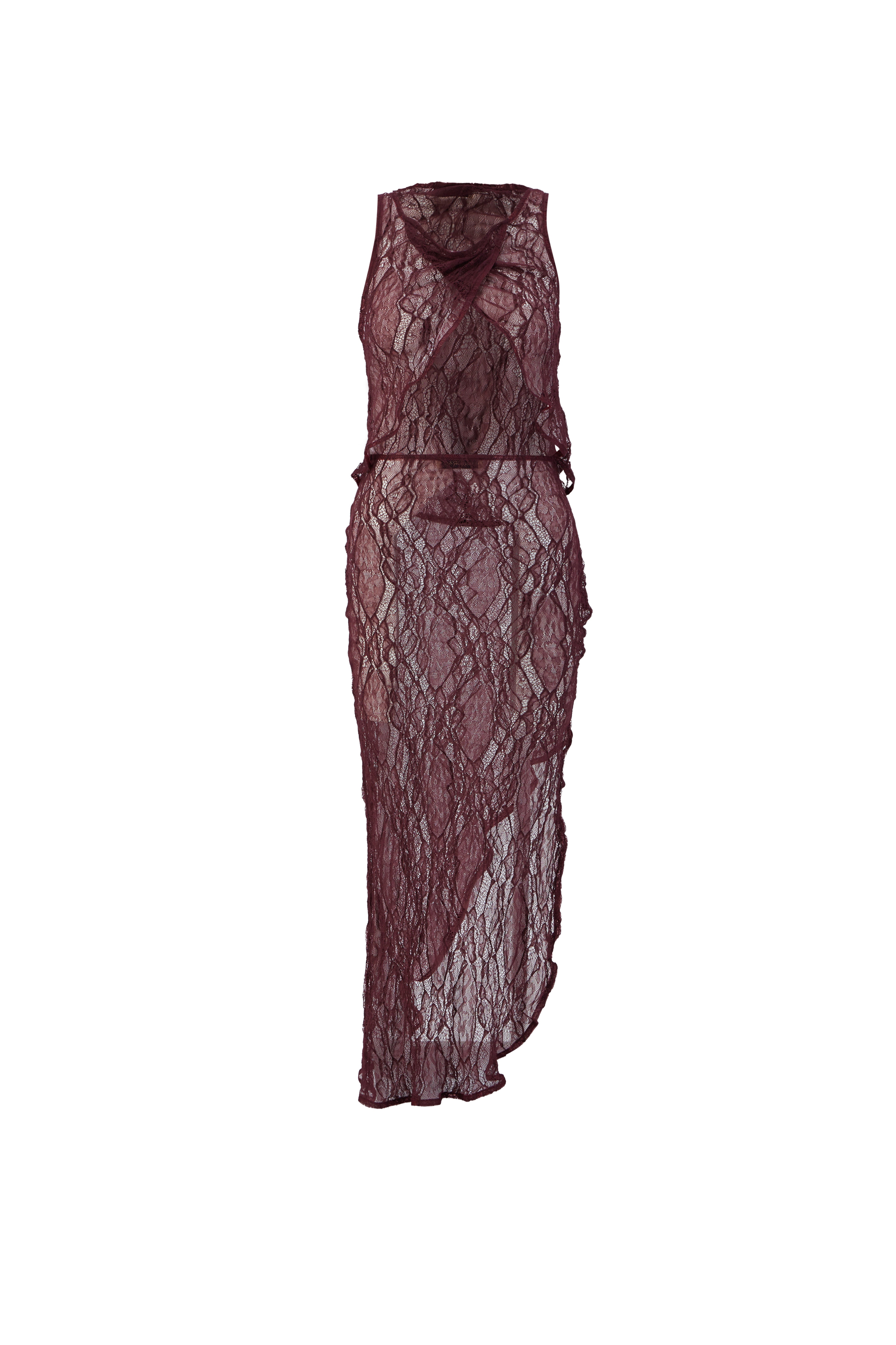 Feeling Clouds Burgundy High-Waisted Long Transparent Skirt & Beachwear