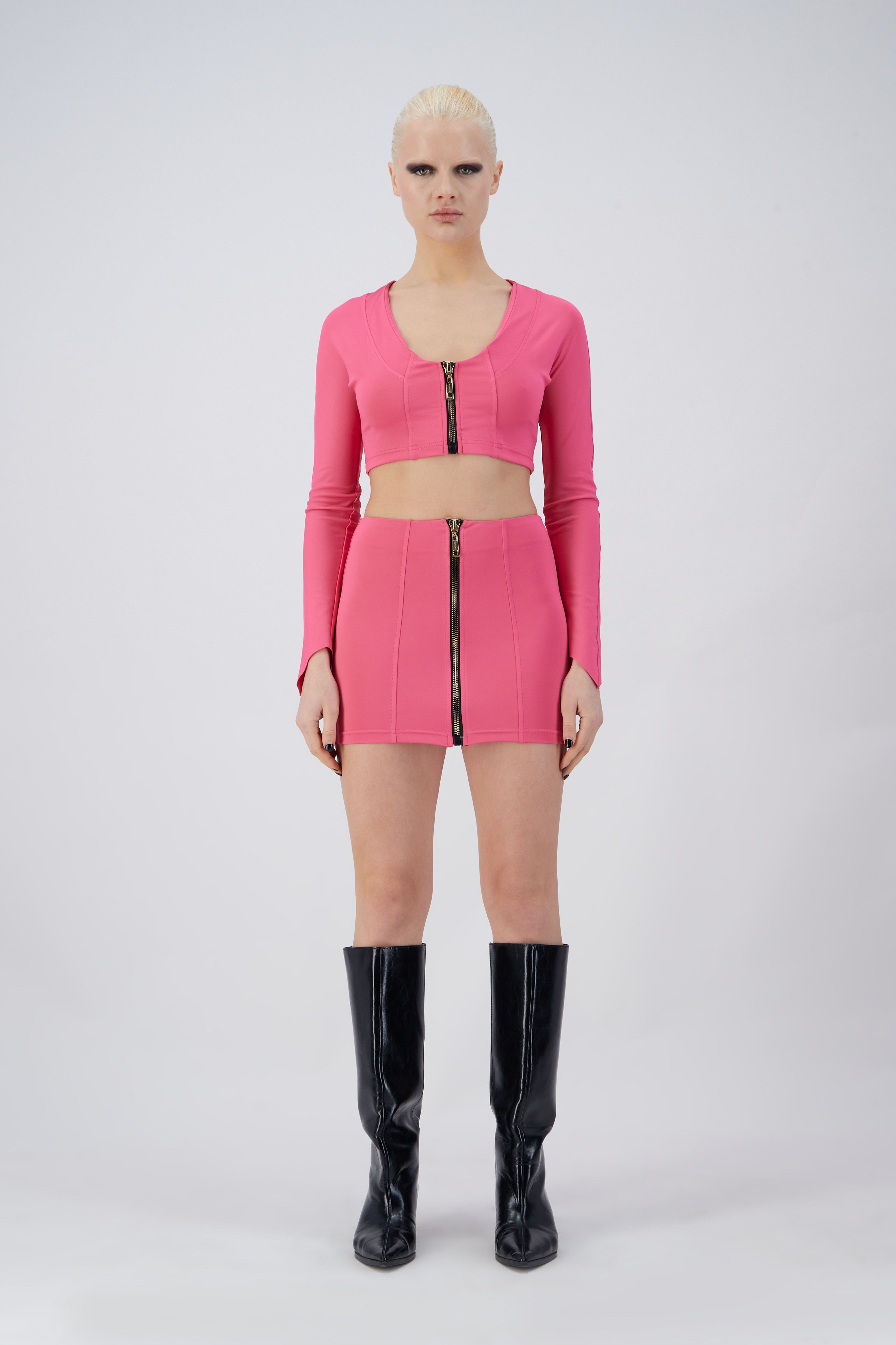 Motion Of Allure Pink Mini Skirt With Zipper Detail