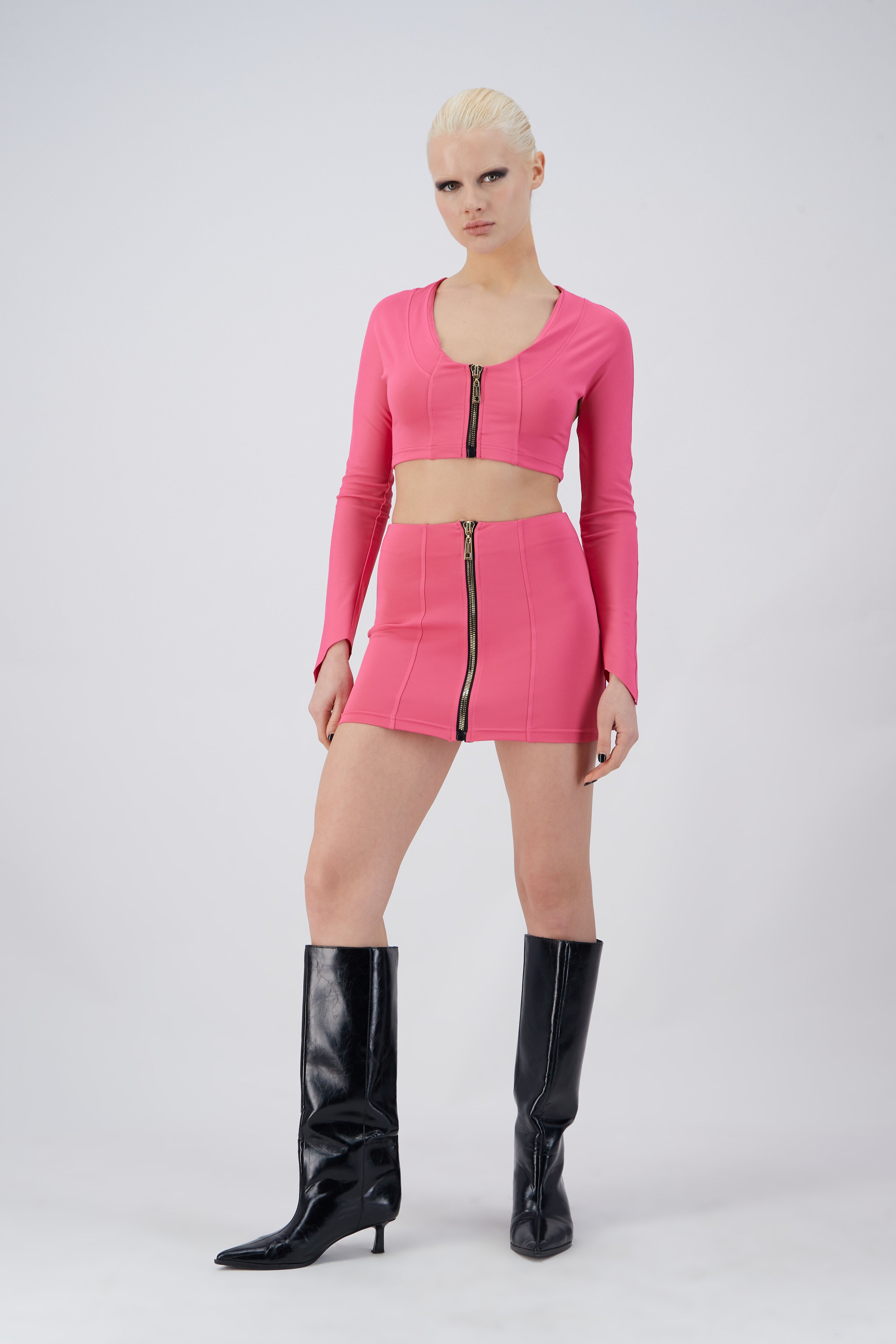 Motion Of Allure Pink Long-sleeve Crop Top